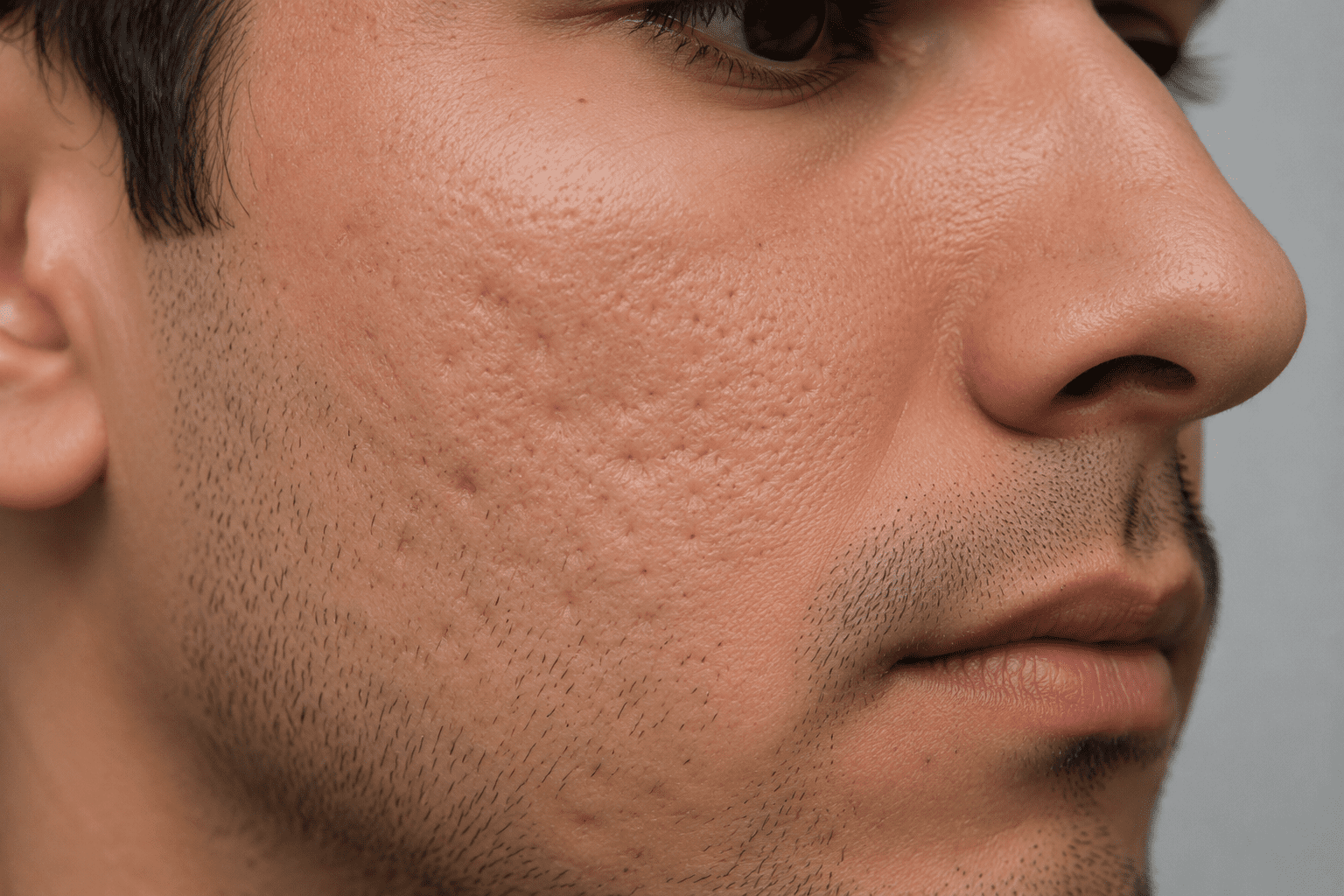 Naturally textured skin in soft light, evoking self-acceptance